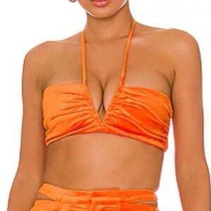 NBD Anok Orange halter velvet top Lg